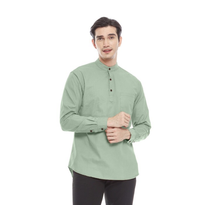 Murah Baju Koko Sage Green Lengan Panjang Kemeja Muslim Hijau Sage Premium Non COD