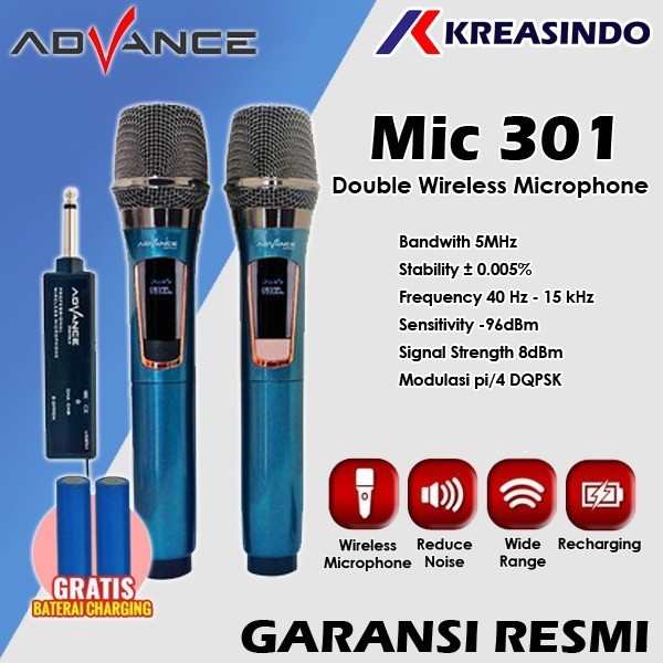 Microphone ADVANCE MIC301 / MIC-301 Double Mic Wireless Original Resmi