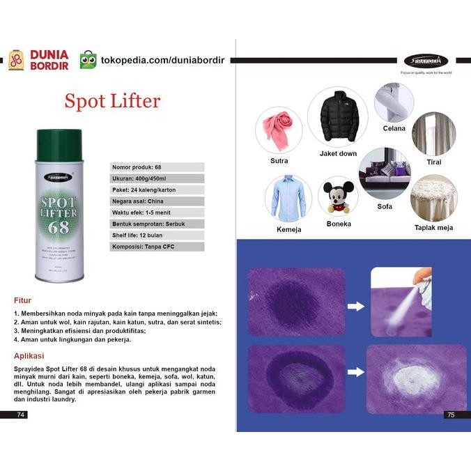 

SPRAYIDEA SPOT LIFTER 68 PEMBERSIH NODA MINYAK PADA KAIN TANPA JEJAK