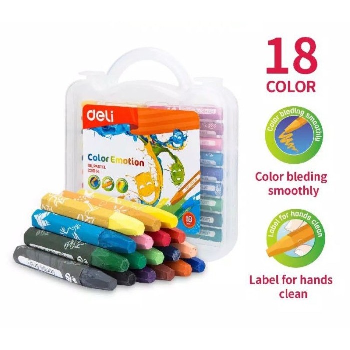 

MURAH KRAYON CRAYON OIL PASTEL GAMBAR 18 WARNA DELI C201-14 + CASE PLASTIK
