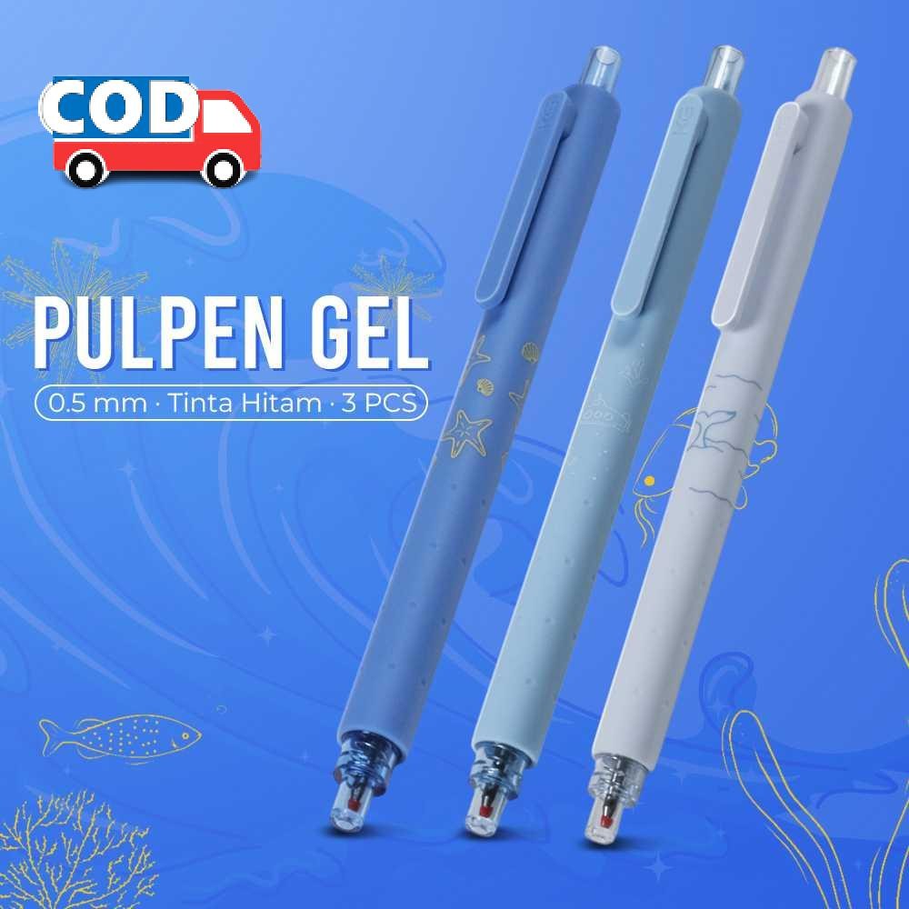 

Pena Pulpen Gel Sekolah Ujian Tulisan Rapi Desain Lucu Marine Pen 0.5mm Tinta Hitam 3 PCS