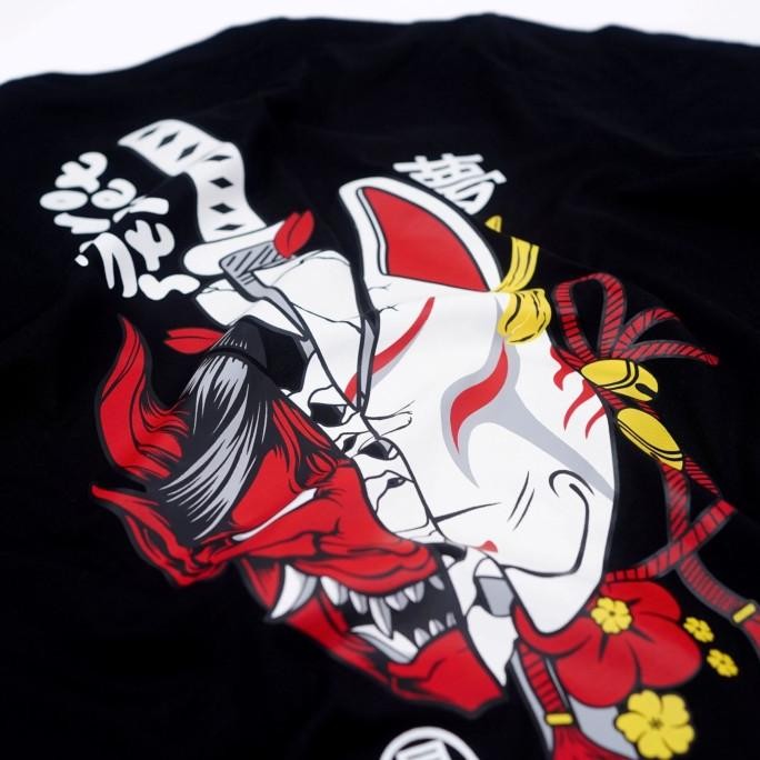 Aerostreet T Shirt Hannya Kitsune Hitam Kaos T-Shirt Tshirt Aadaa