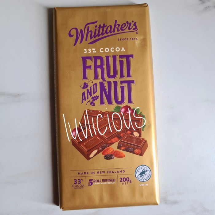 

WHITTAKER WHITTAKERS WHITTAKER'S FRUIT AND NUT CHOCOLATE COKLAT COCOA