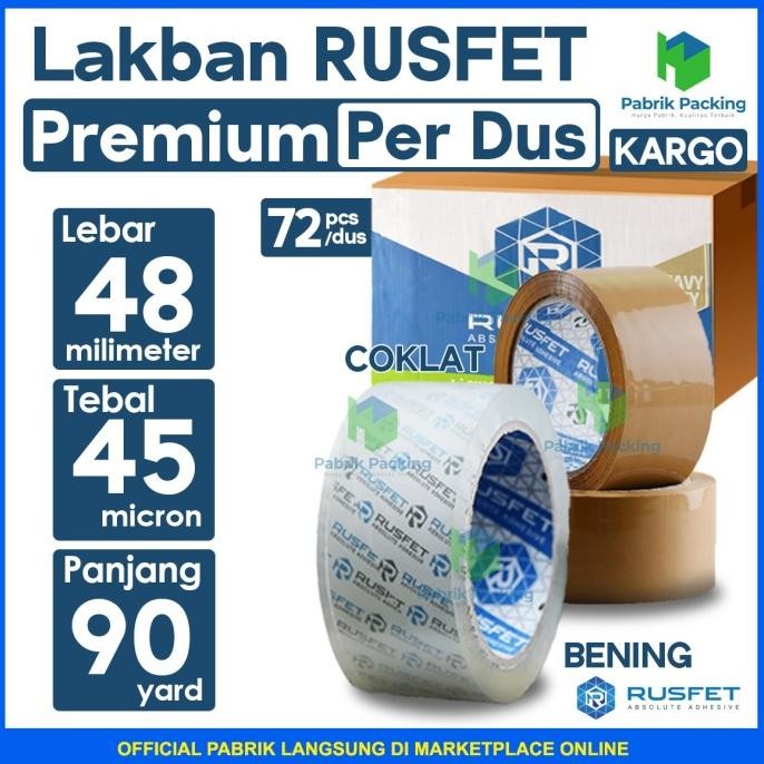 

LAKBAN RUSFET 48MM X 90YARD SUPER CLEAR DUS - EXPEDISI/KARGO ASLI