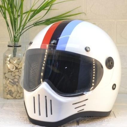 Helm Custom Retro Cakil M30 Bmw List Chrome With Visor ( Mr Helm ) Original