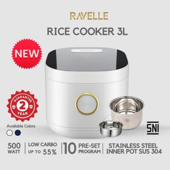 RAVELLE RICE COOKER DIGITAL LOW CARBO 3 LITER PANCI STAINLESS