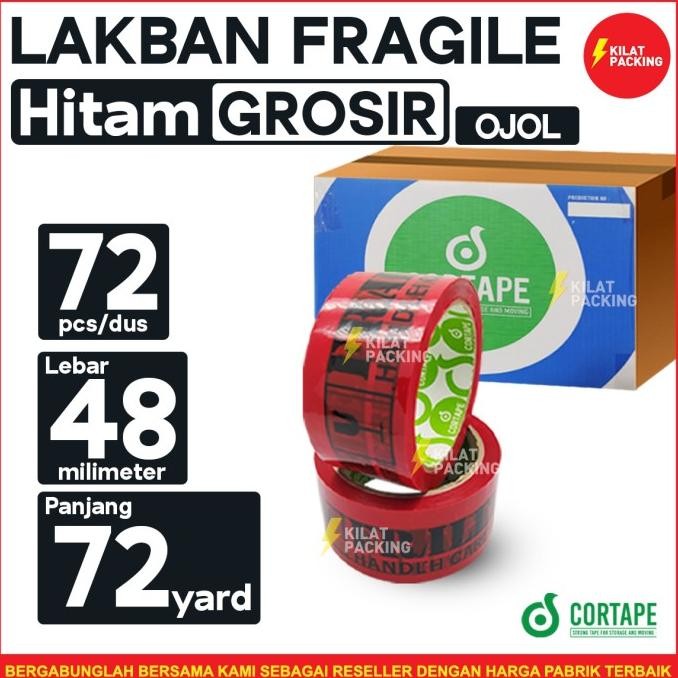 

LAKBAN FRAGILE HITAM 48 MM X 72 YARD TERMURAH 1 DUS OJOL ASLI