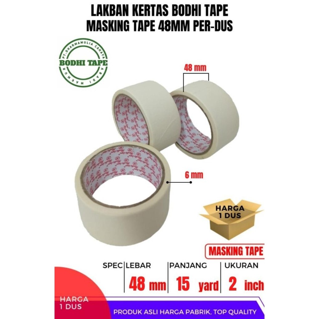 

MASKING TAPE/LAKBAN KERTAS 48MM X 15YARD BODHI TAPE 1 DUS ASLI