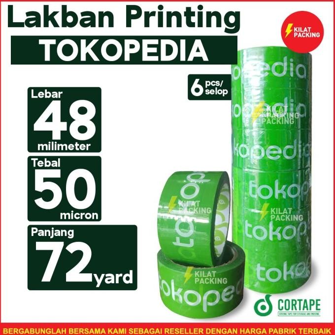 

LAKBAN / ISOLASI / SELOTIP CORTAPE PRINTING TOKOPEDIA HIJAU /SELOP ASLI