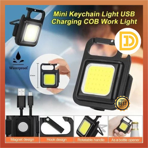 Senter Mini LED COB Gantungan Kunci Besi Lampu Kecil Keychain Camping Alumunium Cas USB Type-C
