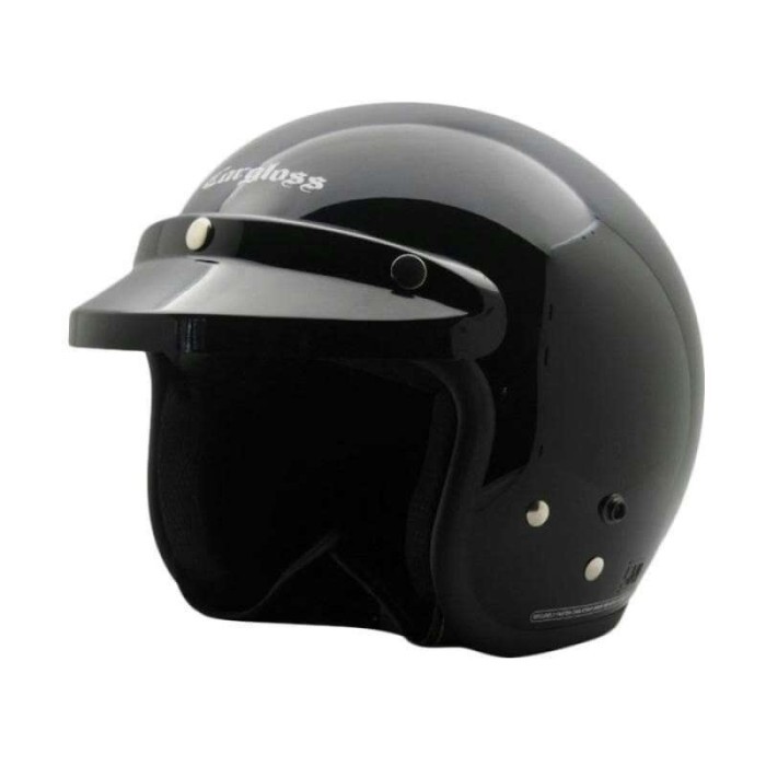 Helm Cargloss Retro Dapat Kaca Datar Warna Hitam Glossy
