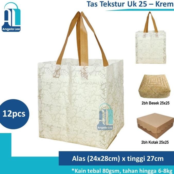 

12pcs Tas Kain Spunbond Motif Tekstur Timbul Mewah muat 3box 24x24