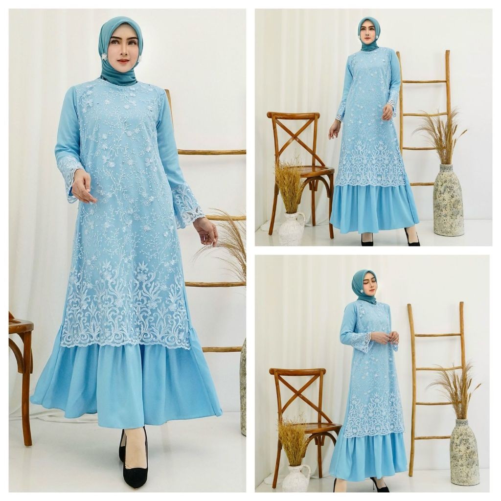 Ghamis Gmis Wanita Gams Muslim Bruklat M L Xl Xxl Jumbo Mewah Elegan Gamis Perempuan Hadroh Gems Gam