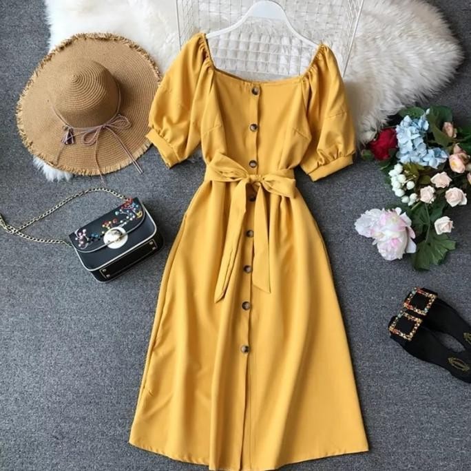 Basic Id Fashion Bisa Dres Kekinian 2021 Amira / Dres Nita Formal Polos Depan Kancing Hidup Tali Dep
