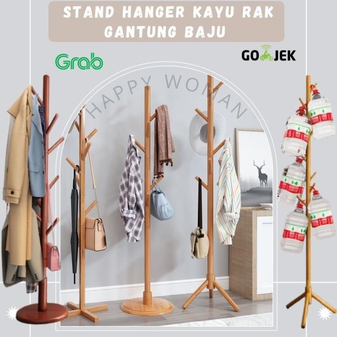 Stand Hanger Kayu Rak Gantung Baju Hanger Baju Kayu Gantungan Topi