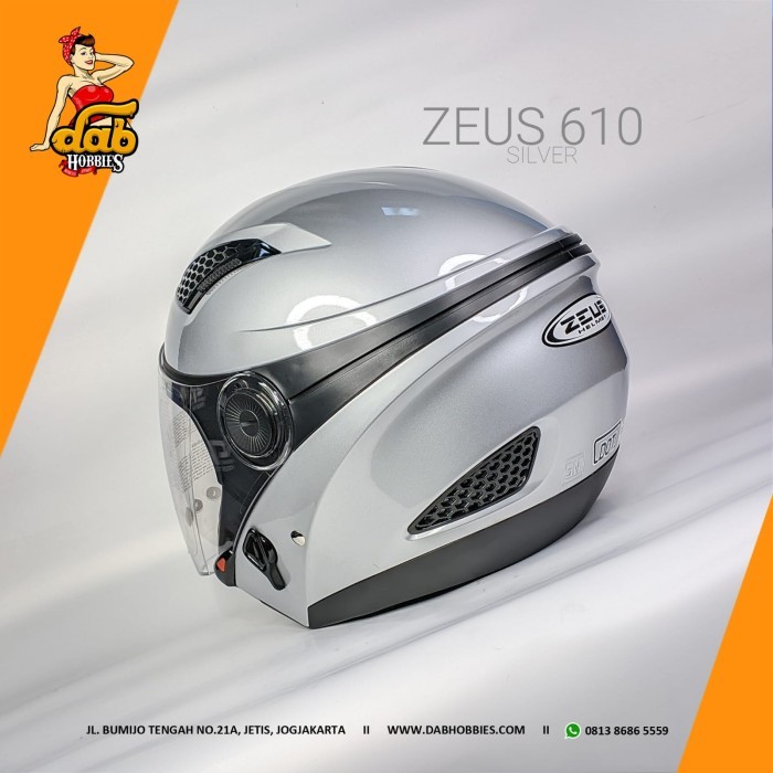 Helm Zeus 610 Silver Polos Half Face Double Visor