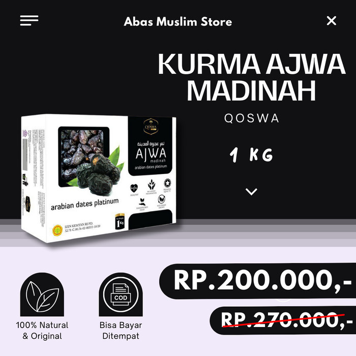 

Kurma Ajwa 1 Kg Al Madinah Qoswa Korma Nabi Premium Arabian Dates Ori