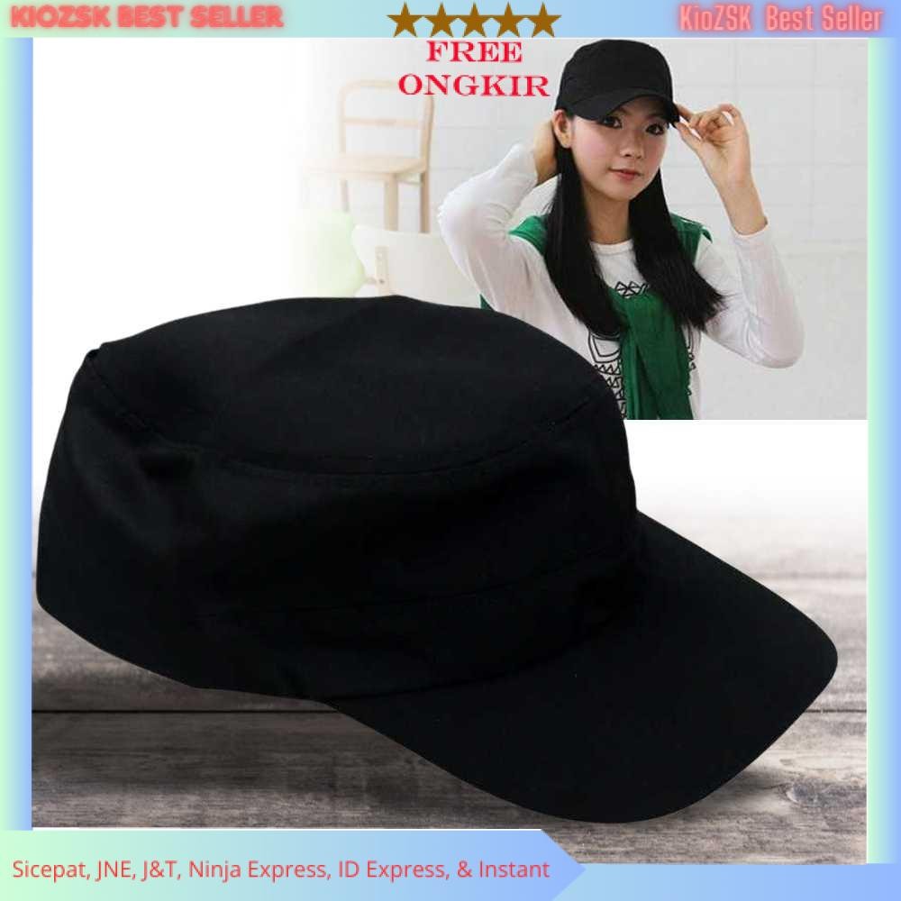 Topi Komando Pria Wanita Polos Polyester - Hitam