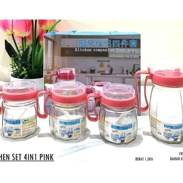 

NEW Tempat Bumbu Dapur Kaca Set 4 in 1 Botol Minyak dan Wadah Bumbu Kaca