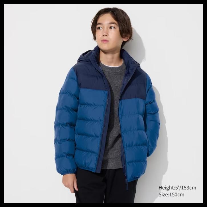 terbaru uniqlo kids pufftech jaket parka winter anak washable bicolor dua warna blue promo