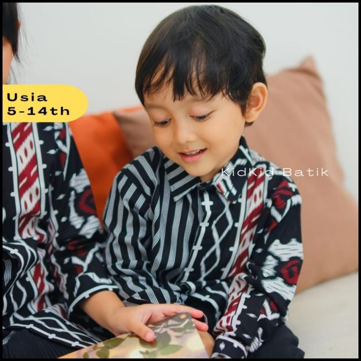 terbaru baju hem kemeja batik anak laki cowok lengan panjang lurik kombinasi promo