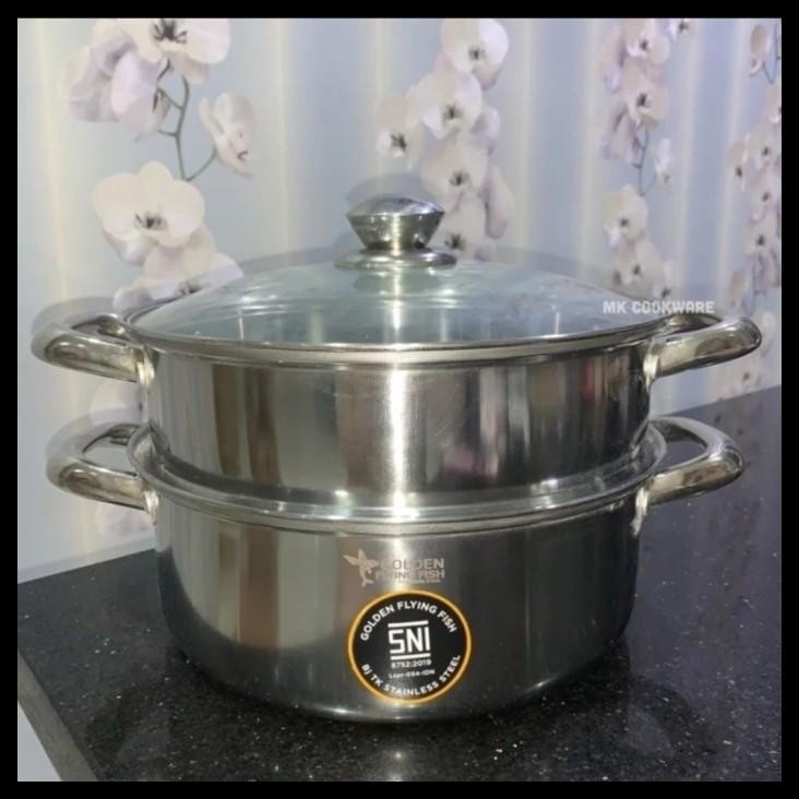 terbaru  steamer stainless golden flying fish susun 2  - 26 cm ready