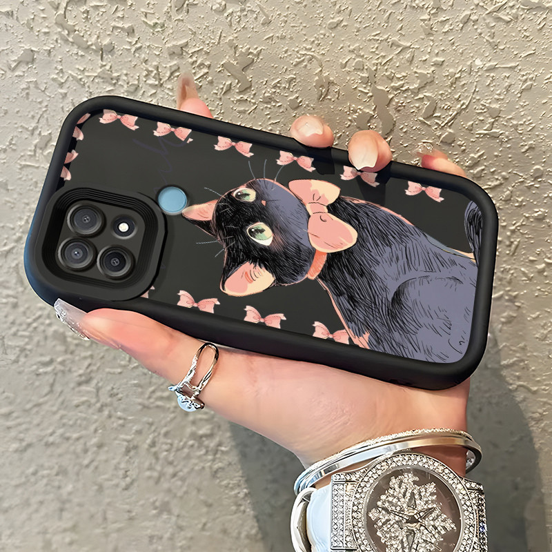 Casing Hp OPPO A15 A15s A35 Case Kucing hitam lucu Warna pop dua orang pelindung Kesing silikon luna