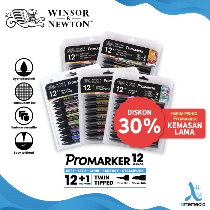 

TERBARU Marker Winsor & Newton Promarker Manga Set 12 Dual Point Pena Kuas