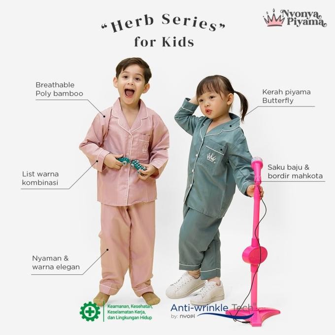 Nyonya Piyama Poly Bamboo Set Piyama Lengan Panjang Anak - Herb Vol 2