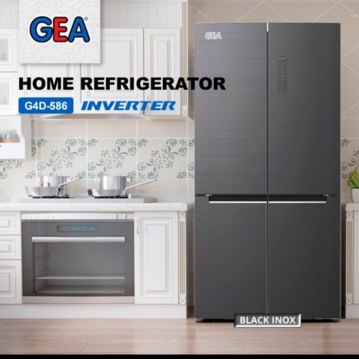 KULKAS SIDE BY SIDE GEA G4D-586 / G4D586 INVERTER 586L SILVER INOX