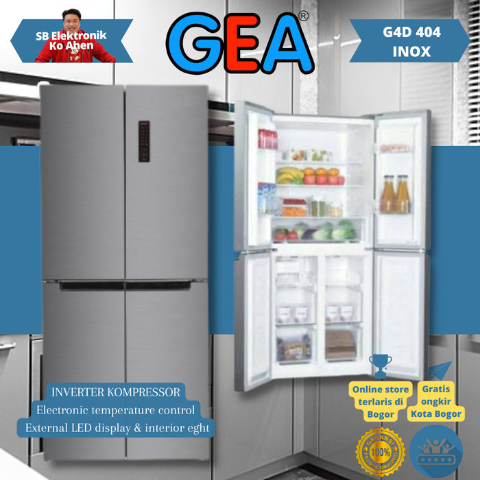 Kulkas Side By Side Gea G4D-404 / Kulkas Gea Inverter 4 Pintu INOX
