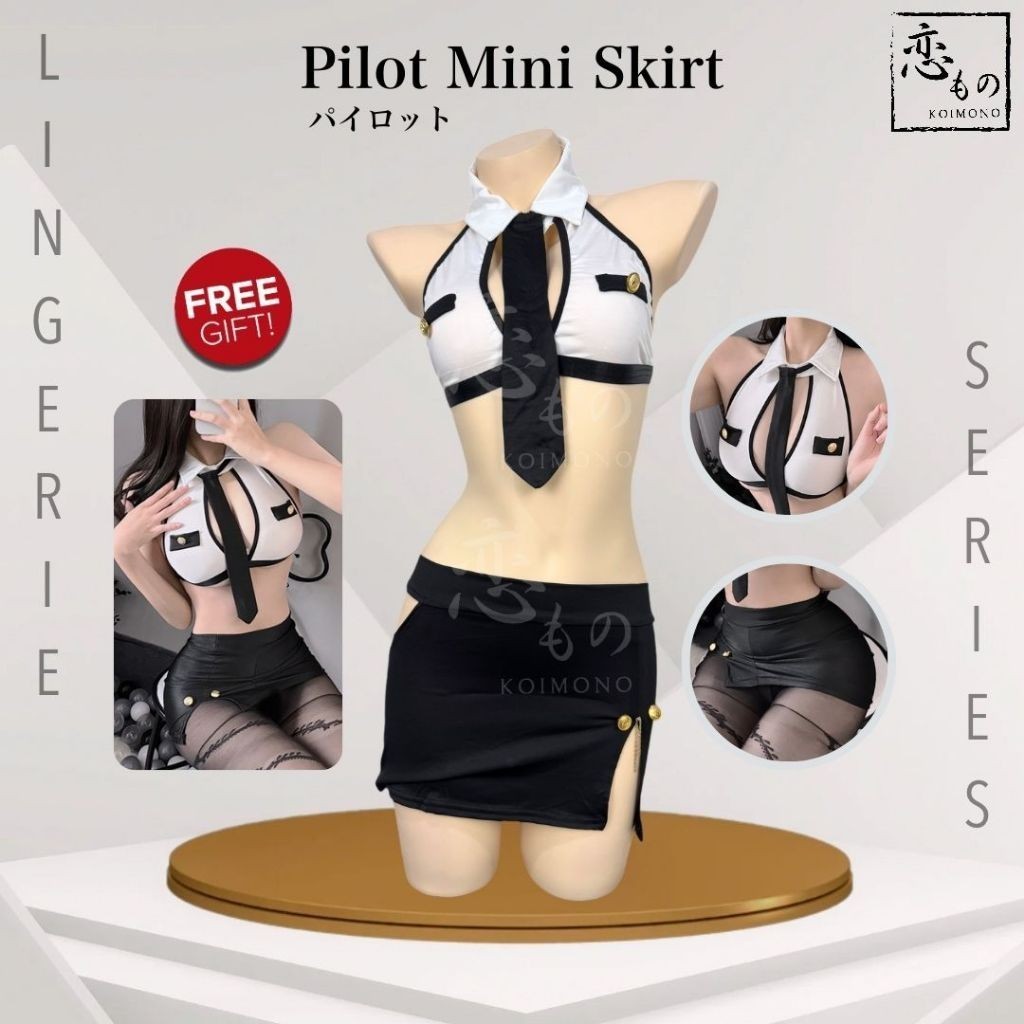 KOIMONO Mini Skirt Pilot - Lingerie Sexy Kostum Cosplay Roleplay Pilot Rok Pendek Baju Tidur Wanita 