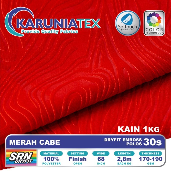 

Kain Dryfit Emboss Polos Premium 30s Merah Cabe Karunia Textile