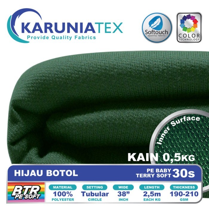 

Bahan Baby Terry PE Soft 30s 0,5Kg Hijau Botol Karunia Textile