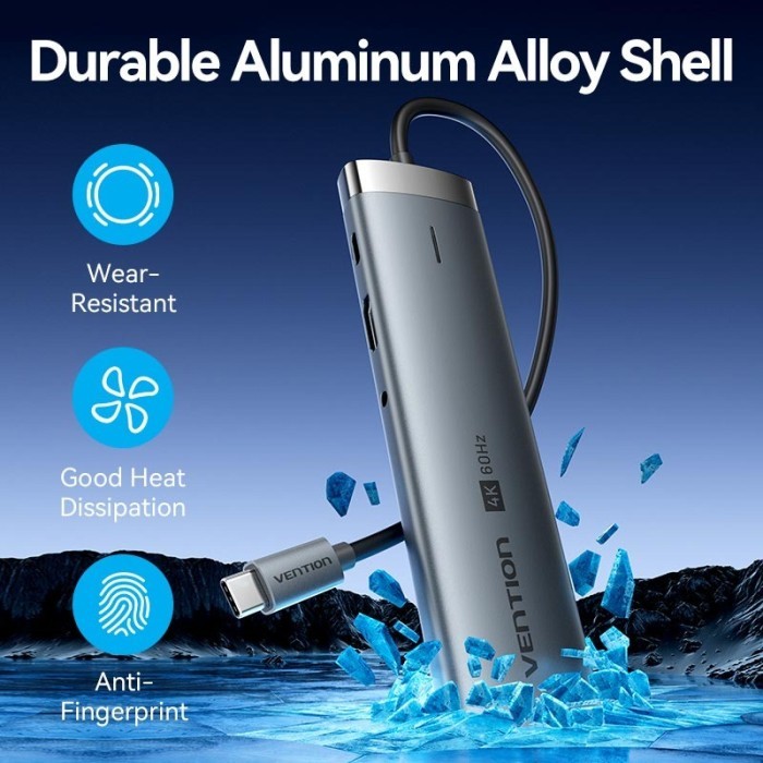 Vention Multiport Hub Type C to HDMI USB 3.0 3.2 Gen1 PD Aux TRRS RJ45