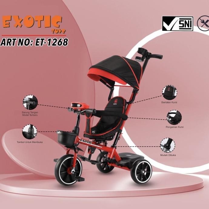Sepeda Anak Roda Tiga Exotic Et1268 Baby Stroller Tricycle Et 1268