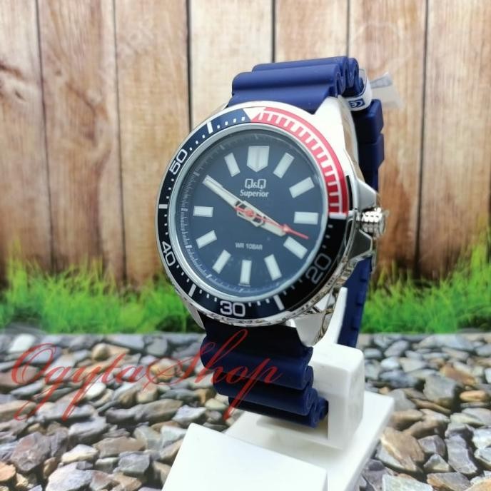 Q&Q Qq Superior Jam Tangan Pria Strap Karet Biru S374J302Y Original