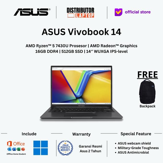 Asus Vivobook 14 M1405Ya Amd Ryzen 5 7430U 16Gb 512Gb Ssd