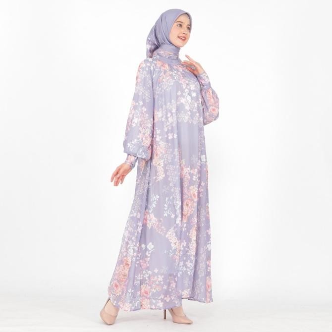 Mimamim Hijab - Dress Set Jilbab Alina Motif Print Ceruty Furing Premium Setelan Gamis Kerudung Lase