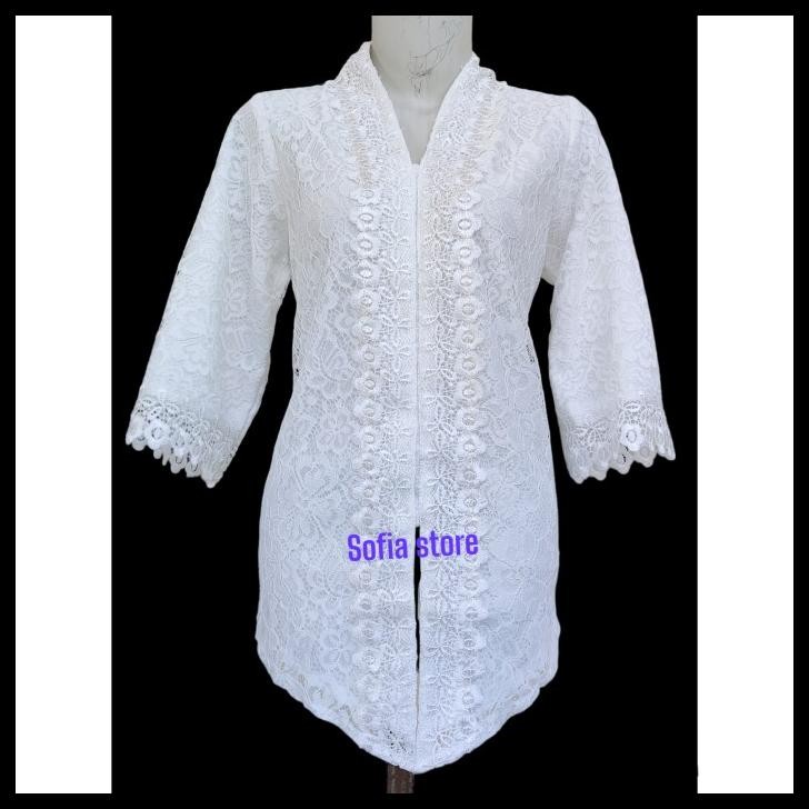 Atasan Kebaya Encim Brokat Brukat Premium Warna Putih Sheila Kartini Best Seller