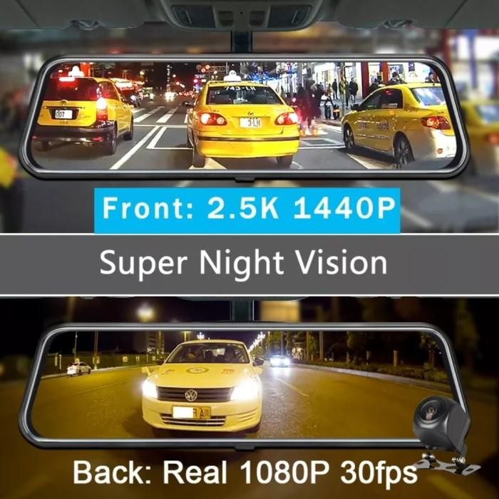 DVR 2 CAMERA SPION MOBIL 10" STARLIGHT NIGHT IPS 2.5K FHD TOUCH SCREEN