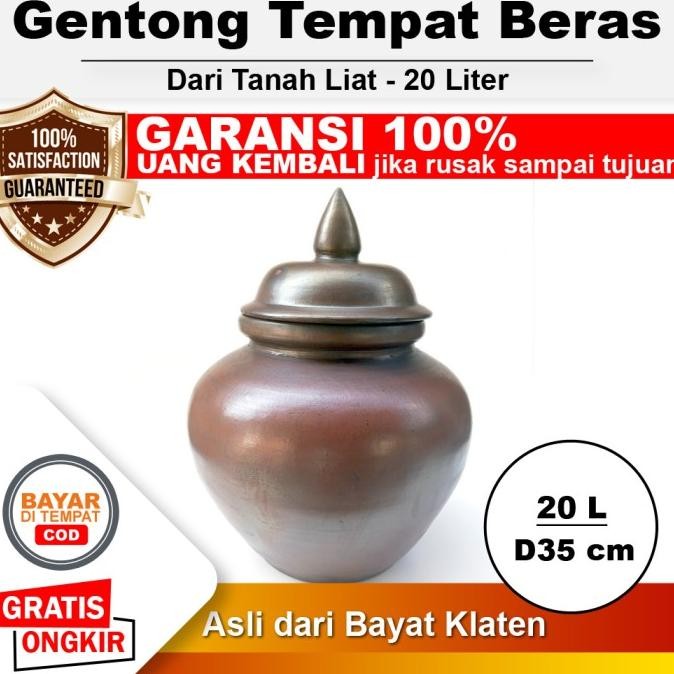 Gentong Tanah Liat Gerabah Tempat Wadah Beras Genthong Simpan Penyimpanan -  20 Liter - Diameter 35 