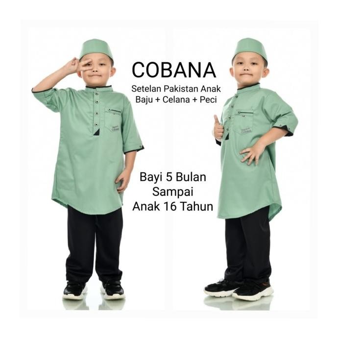 BAJU KOKO COBANA ANAK LAKI-LAKI WARNA HIJAU SAGE BAHAN TOYOBO PREMIUM