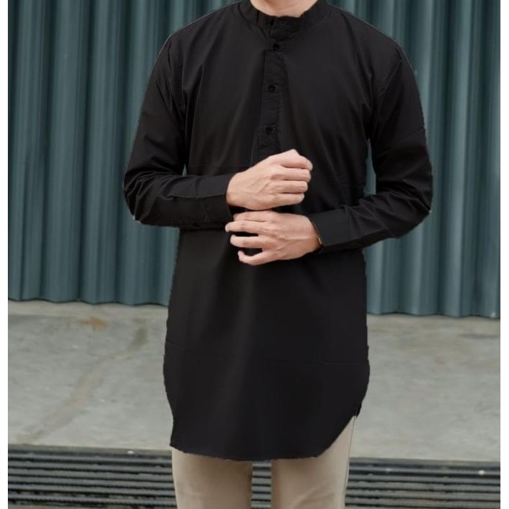 BAJU KOKO KURTA PRIA DEWASA WARNA HITAM LENGAN PANJANG POLOS JUMBO OVERSIZE S M L XL XXL XXXXL-8XL