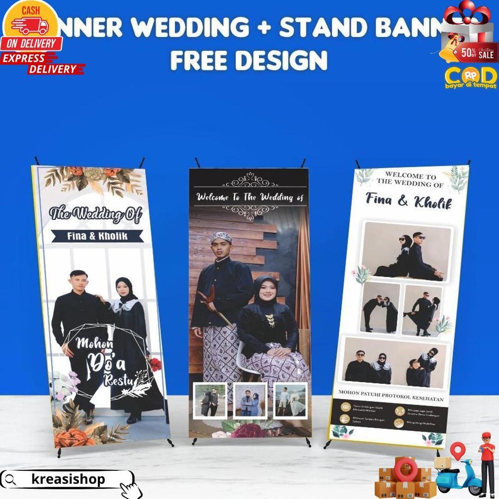 Banner Wedding / Spanduk Banner + Tiang / Stand Banner Acara Wedding / Pernikahan Engagement Khitan 