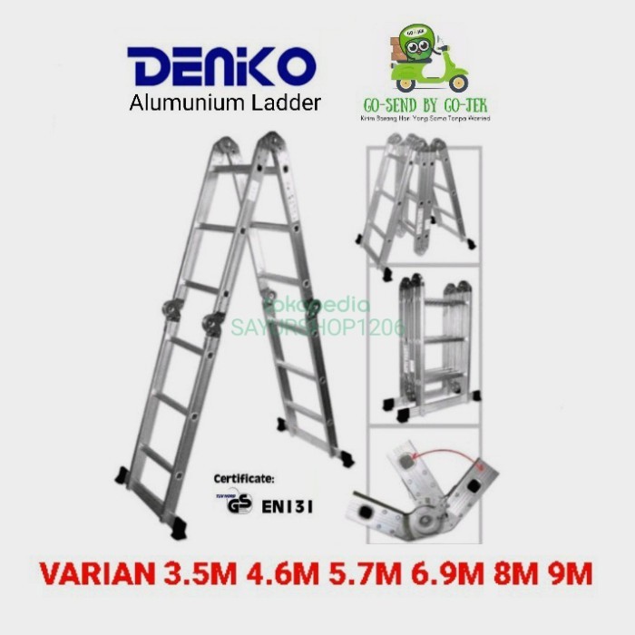DENKO Tangga Lipat Aluminium Varian 3.5m 4.6m 5.7m 6.9m 8m 9m