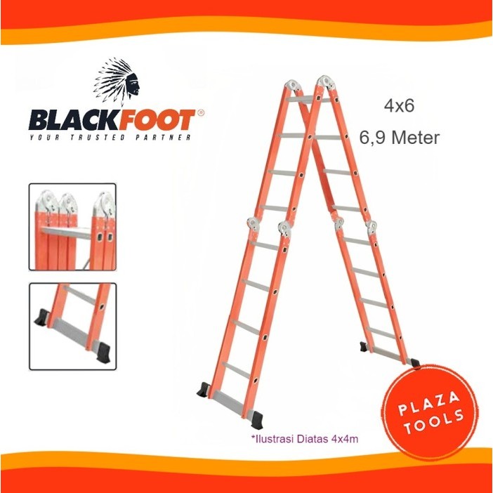 Tangga Lipat Aluminium Blackfoot 4x6 / 6.9 Meter Tangga MultiFungsi