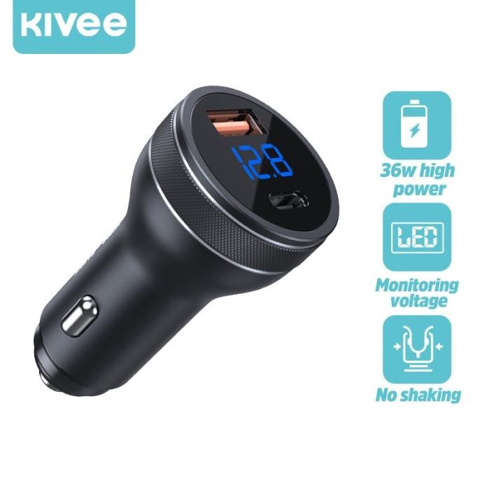 Kivee 36W Car Charger Mobil Fast Charging Type C Pd+Usb Qc Led