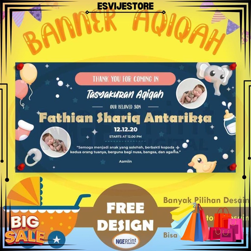 Spanduk Aqiqah Free Design Bebas Custom Murah / Banner Aqiqah Custom Free Input Foto Banner Baby Sho