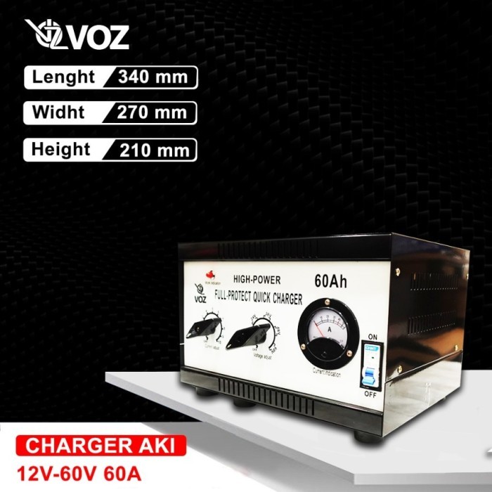 VOZ BATERAI CHARGER 12V/24V/36V/48V/60V 60A - CHARGER AKI MOBIL/CHARGER AKI SOLAR PANEL ORIGINAL